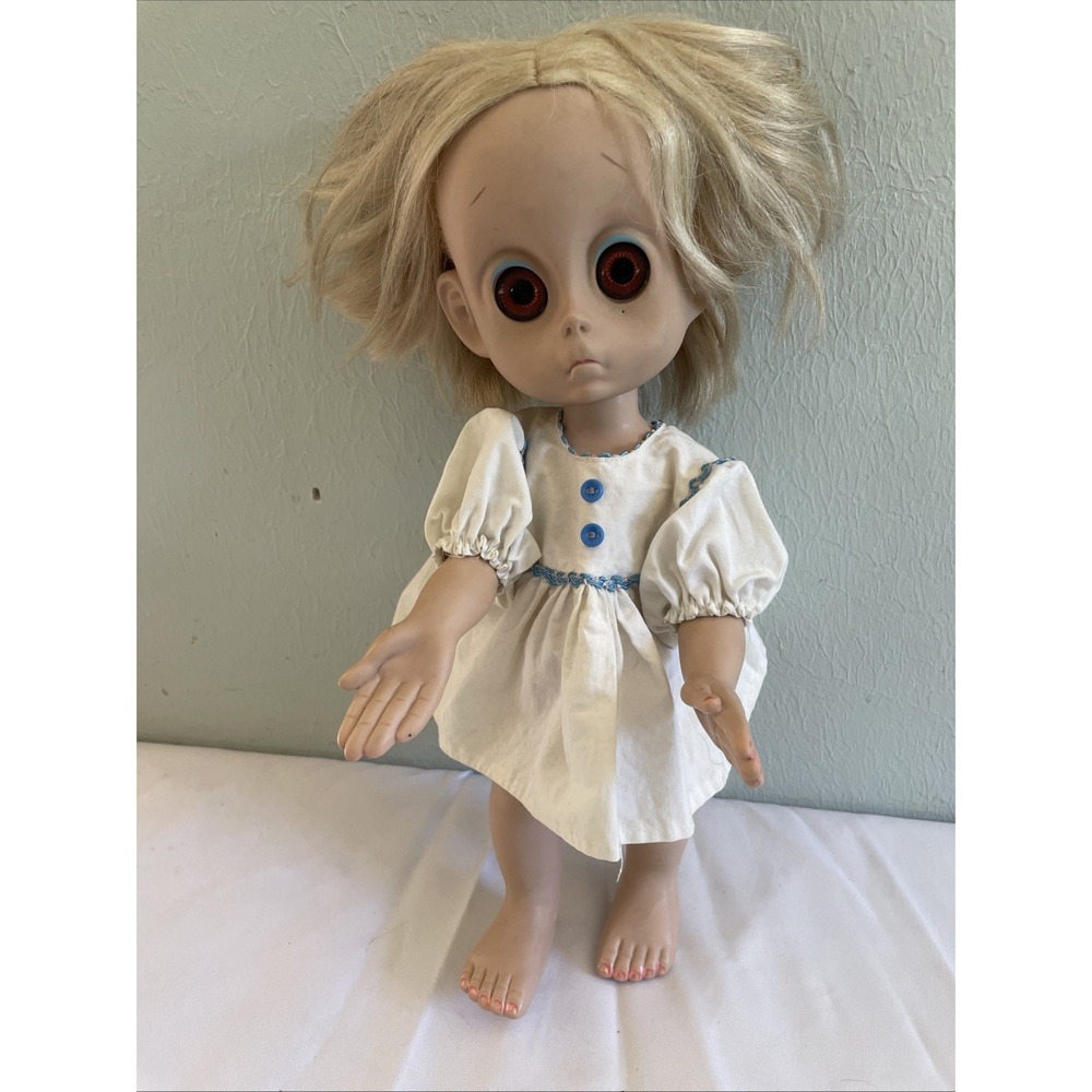 Vintage 1965 Hasbro Little Miss No Name Doll W/ Dress Sad Big Eyes Scary Haunted